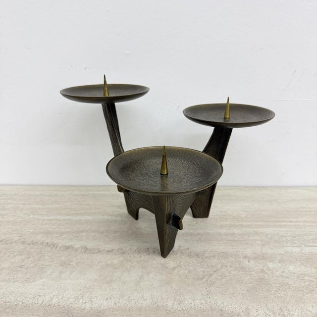 Modernist Sculptural Brutalist Bronze Metal Candleholder, France, 1960s For Sale - Image 10 of 18