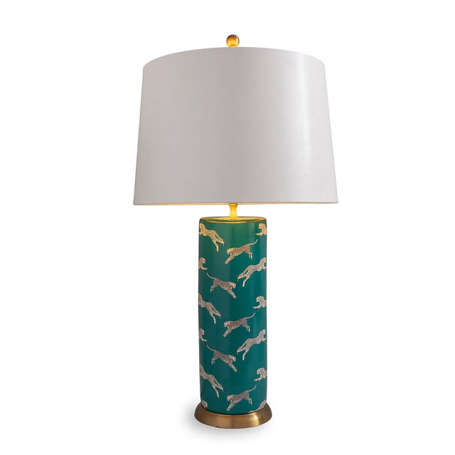 Port 68 Scalamandre Maison by Port 68 Leaping Cheetah Teal Lamp For Sale - Image 4 of 4
