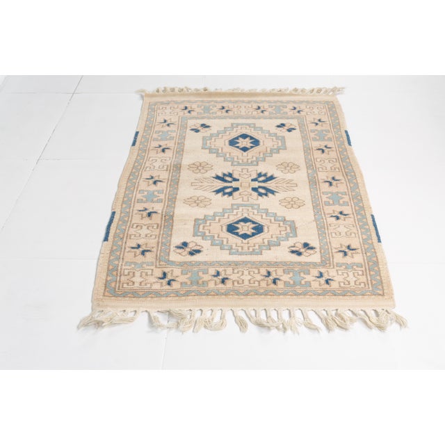 Blue and Cream Turkish Vintage Rug For Sale - Image 10 of 10