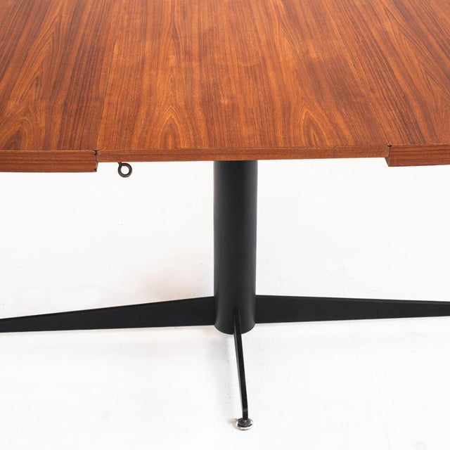 Black Vintage Dining Table with Extension in Iron and Teak attributed to Roche Bobois, France, 1965 For Sale - Image 8 of 13
