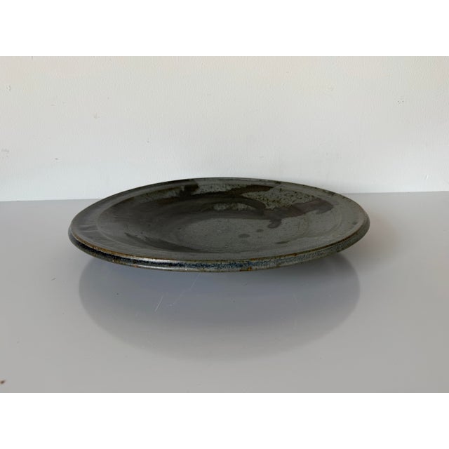 Charcoal 1980’s Mid-Century Modern Signed Studio Pottery Glazed Ceramic Charger Plate For Sale - Image 8 of 12