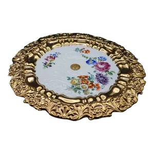 Antique Meissen Hand Painted Gilt Porcelain Cake Tazza Pedestal Stand Tray, 1860-1914