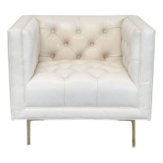 Elite Leather Mila Chair – Grotto Ivory Leather, Tufted Modern Accent Chair For Sale