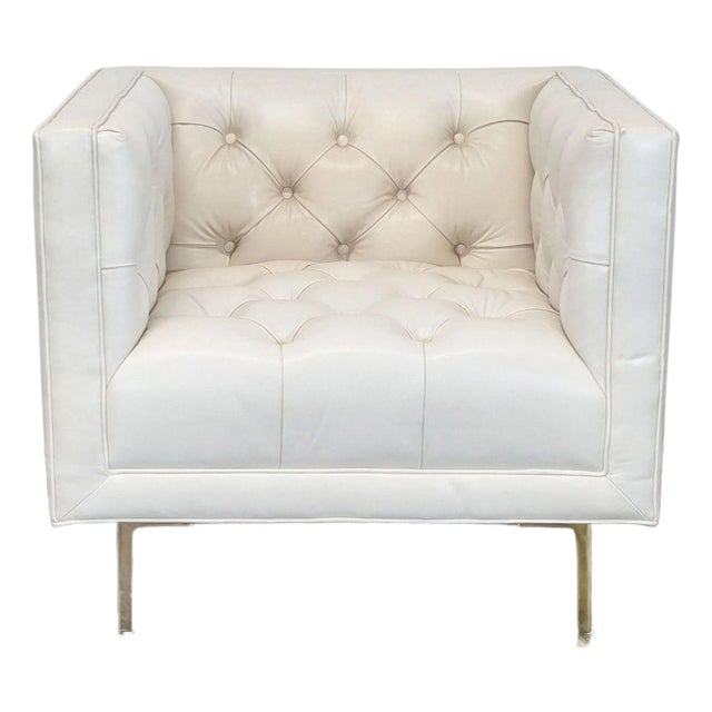 Elite Leather Mila Chair – Grotto Ivory Leather, Tufted Modern Accent Chair For Sale