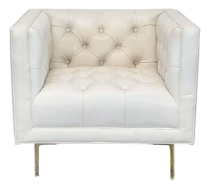 Elite Leather Mila Chair – Grotto Ivory Leather, Tufted Modern Accent Chair