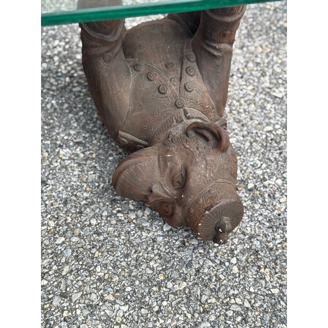 Late 20th Century Vintage Figural Monkey Base Coffee Table With Glass Top For Sale - Image 5 of 12