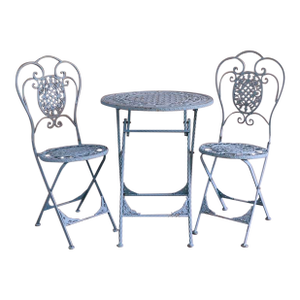 Antique French Blue Folding Bistro Table & 2 Chairs