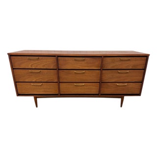Mid-Century Modern Brasilia Style 9-Drawer Walnut Dresser - Refinished! For Sale