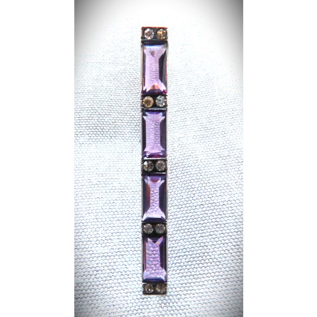 Antique Amethyst Crystal and Sterling Silver Art Deco Bar Pin For Sale - Image 4 of 10