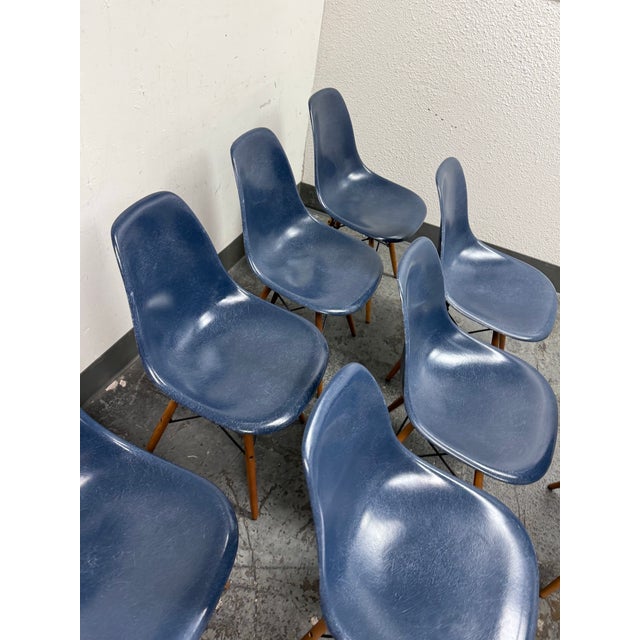 Blue Charles + Ray Eames Herman Miller Molded Fiberglass Chairs, Set of Eight For Sale - Image 8 of 12