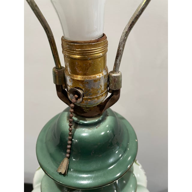 1930s Art Nouveau Hand-Painted Green Ceramic Table Lamp With Cast Metal Base For Sale - Image 9 of 12
