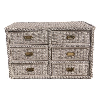 Bielecky Brothers Rattan Double Dresser With White Wahsed Finish For Sale
