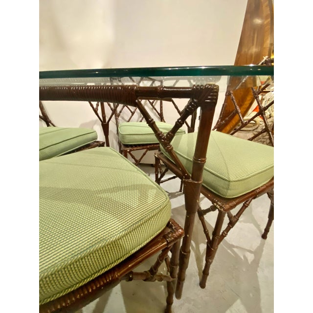 Chinese Faux Bamboo Table and Four Chairs For Sale - Image 3 of 11