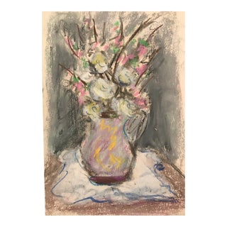 1950s Mid-Century Floral Still Life Pastel Painting For Sale