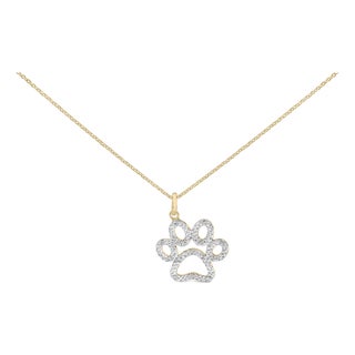 Gold Vermeil Diamond Accent Pet Paw Pendant Necklace For Sale