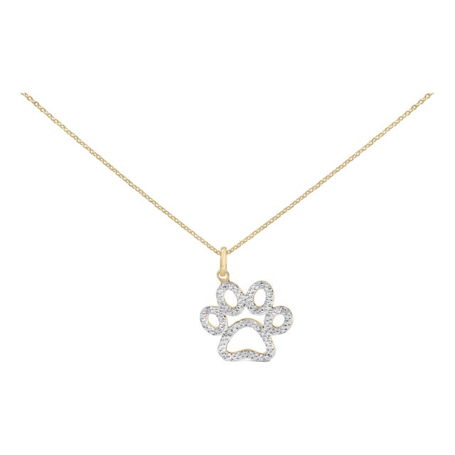 Gold Vermeil Diamond Accent Pet Paw Pendant Necklace For Sale