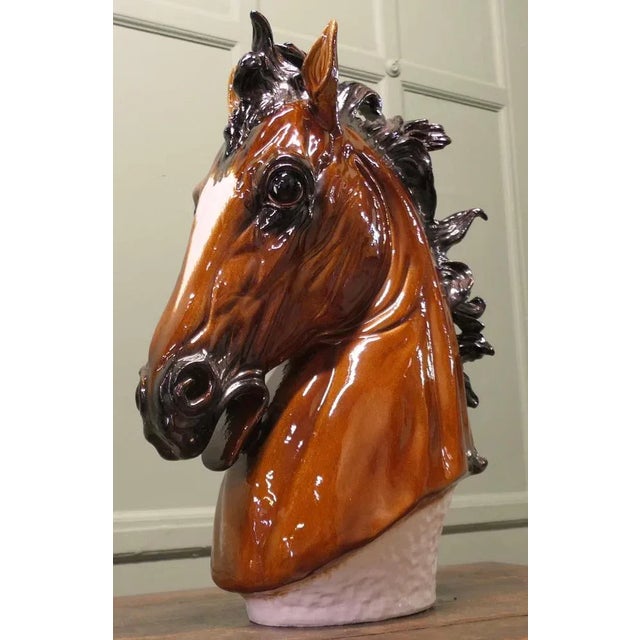 Ceramic Italian Life Size Handmade Ceramic Horse Head, 1940s For Sale - Image 7 of 8