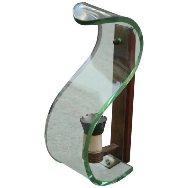 Curved Glass & Brass Sconce, 1950s For Sale - Image 9 of 9