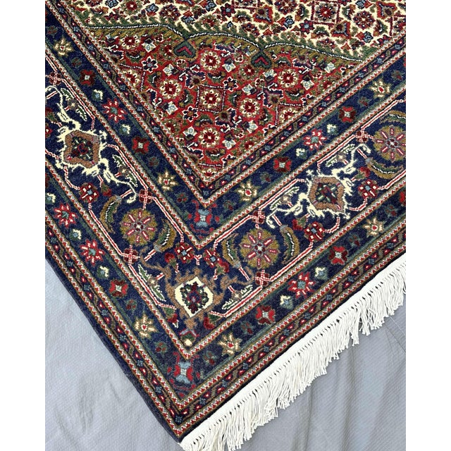 Dark Green Hand-Knotted Herati Mahi Medallion Wool Rug, Navy Field, 9'11" X 6'8" For Sale - Image 8 of 13