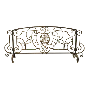 A Long, Wrought Iron French Fireplace Grille With Central Monogram, Circa 1890