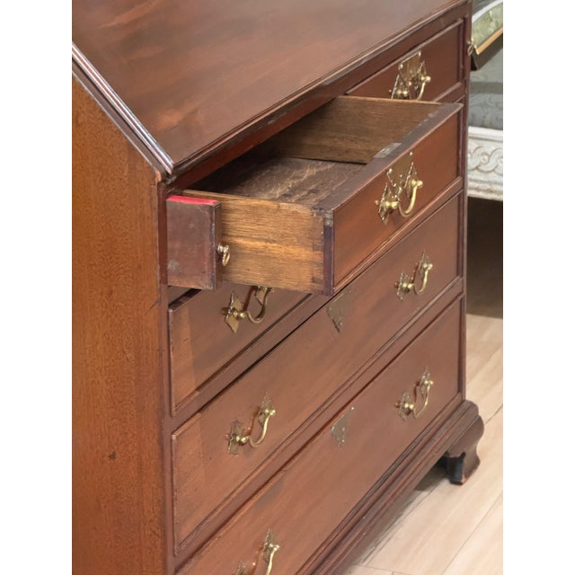 18th Century Early George III Mahogany Bureau Bookcase With Carved Swan Neck Pediment For Sale - Image 5 of 17