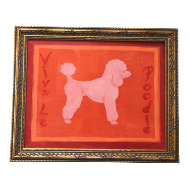 French Poodle Minimalism Pop Art Americana Apricot Orange Crimson Original Oil Painting by Cleo Plowden For Sale