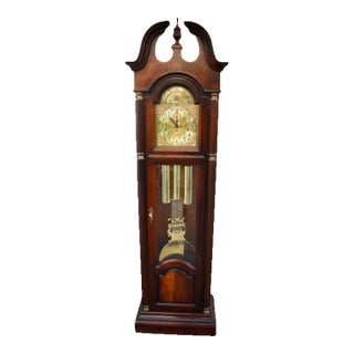 Howard Miller Mahogany Grandfather Clock Triple Chime Mechanical Floor Clock 80s For Sale