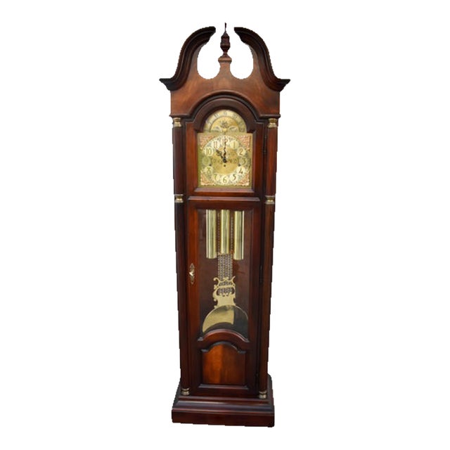 Howard Miller Mahogany Grandfather Clock Triple Chime Mechanical Floor Clock 80s For Sale