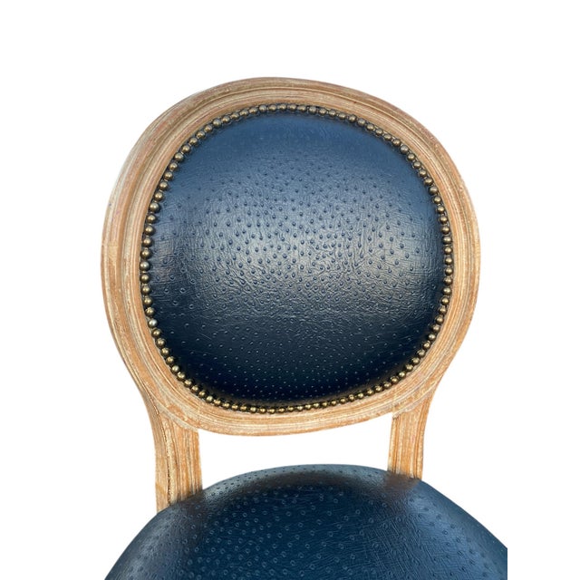 Pair of Elegant French Country Round Back Louis XVI-Style Side Chairs in Genuine Black Ostrich Leather For Sale - Image 10 of 11