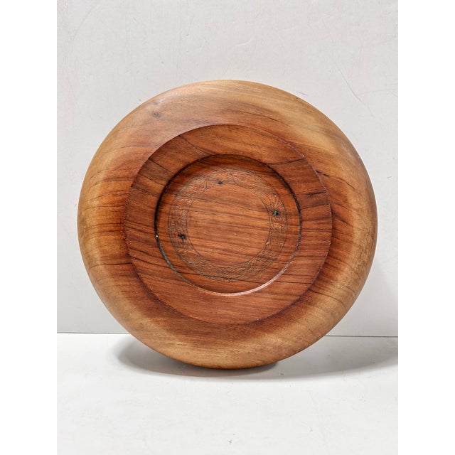 1970s Hand-Carved Wooden Bowl With Floral Band – Rustic Artisan Centerpiece For Sale - Image 4 of 9
