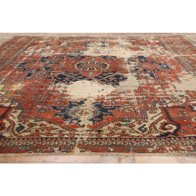 Brick Red Late 19th Century Antique Persian Serapi Rug - 10'06 X 12'08 For Sale - Image 8 of 9
