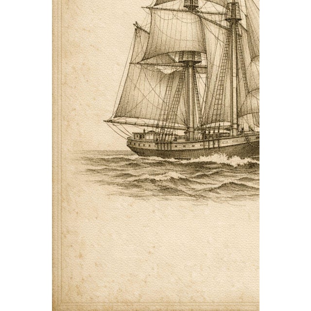 Paper Antique Sailing Ship Study, Minimalist Nautical Art Print, 24″ × 36″ For Sale - Image 7 of 8