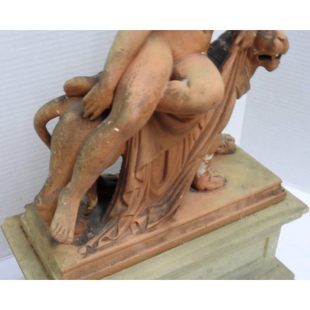19th Century Ariadne and the Panther Terracotta Statue With Plinthe For Sale - Image 4 of 11