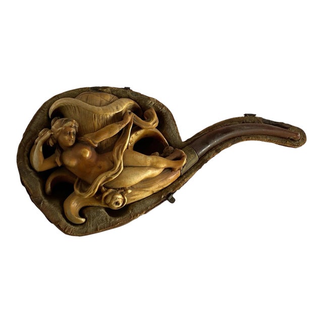 Circa 1890 Hand-Carved Nude Goddess Meerschaum Pipe in Case For Sale