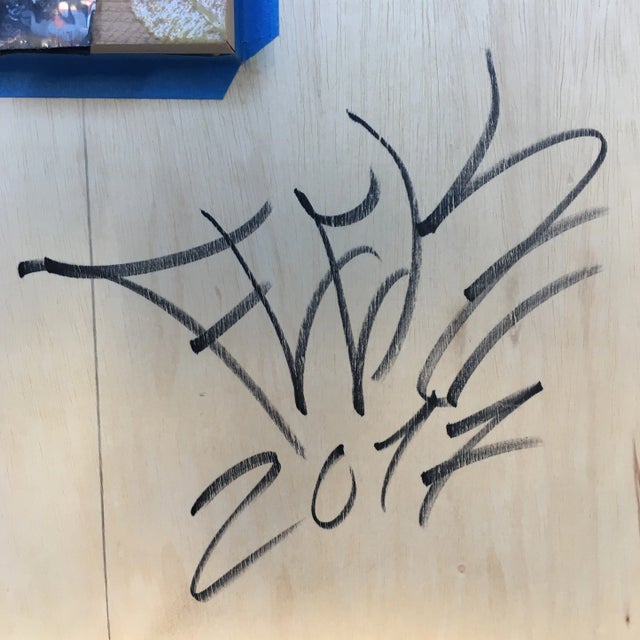 Artist 'Flex' White and Gold Hand - Painted Art Deco - Inspired Work of Art on Wood Signed and Dated For Sale - Image 11 of 12