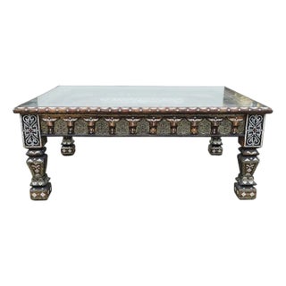 Early 20th Century Moroccan Inlaid Wood Coffee Table For Sale