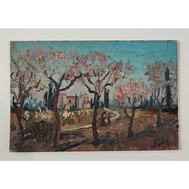 S.M., Paysage Fleuri, 1970s, Oil on Cardboard, in Flawless conditions. Designed 1970 to 1979 This piece has an attribution...