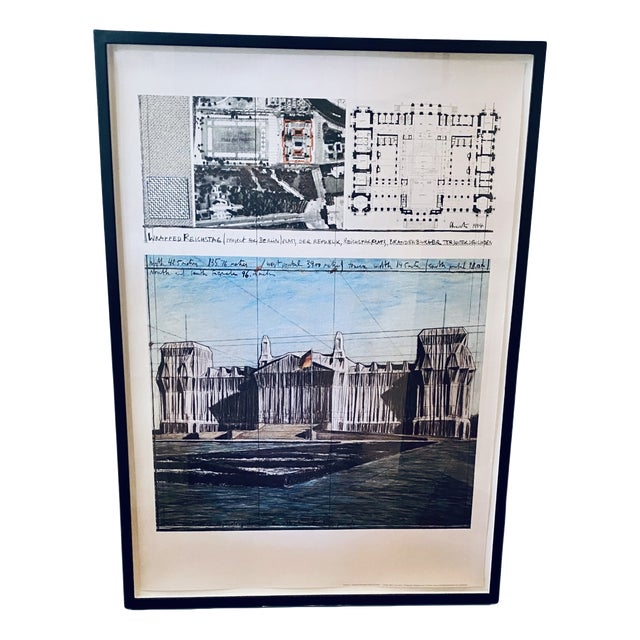 Christo & Jeanne-Claude, Wrapped Reichstag – Project for Berlin, Offset Lithograph with Fabric Sample, 1994, Framed For Sale