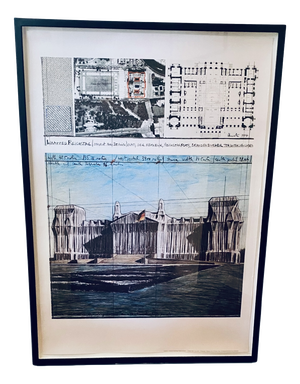 Christo & Jeanne-Claude, Wrapped Reichstag – Project for Berlin, Offset Lithograph with Fabric Sample, 1994, Framed