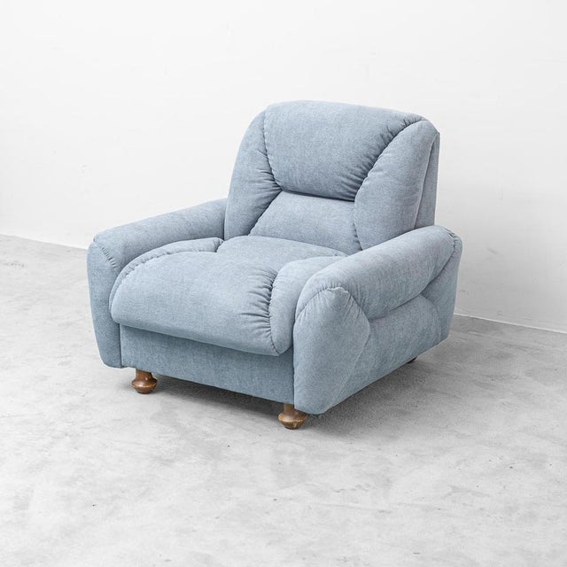 Armchairs in Blue Fabric and Wooden Legs, 1950s, Set of 2 For Sale - Image 4 of 12