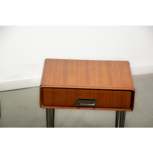 Wood Italian Nightstands in Teak with Brass Details. 1970s, Set of 2 For Sale - Image 7 of 12