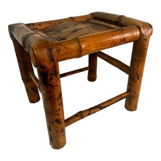 Vintage Petite Scorched Bamboo Plant Stand or Riser For Sale