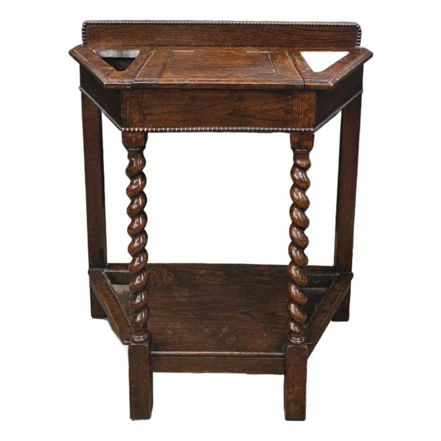 Late 19th Century English Oak Angled Front Barley Twist Front Leg Umbrella Stand For Sale