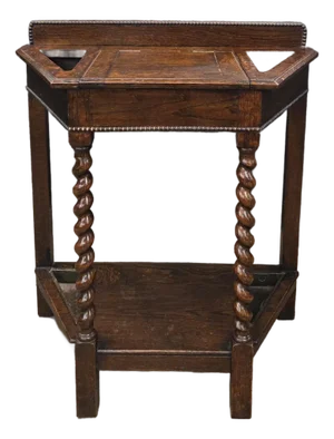 Late 19th Century English Oak Angled Front Barley Twist Front Leg Umbrella Stand