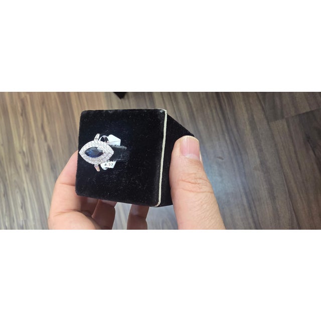 Blue Natural Blue Sapphire 1.10ct & Diamond 0.58ct Ring in 18k For Sale - Image 8 of 8