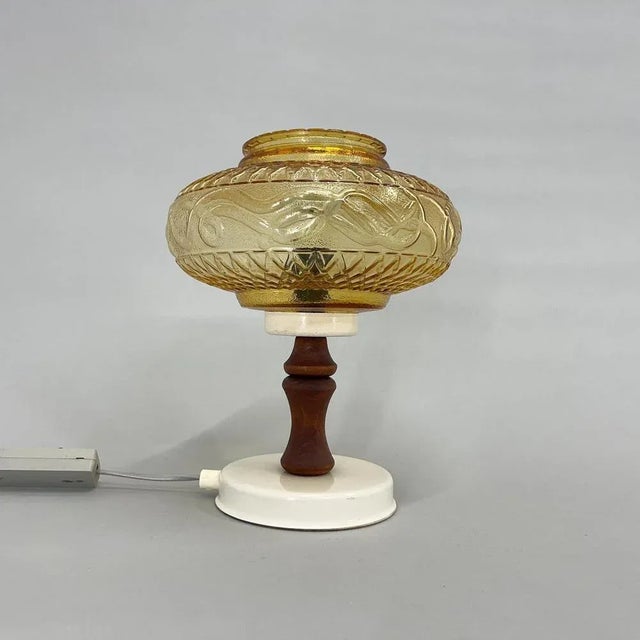 Mid-Century Glass & Wood Table Lamp, Czechoslovakia, 1970s For Sale - Image 3 of 10