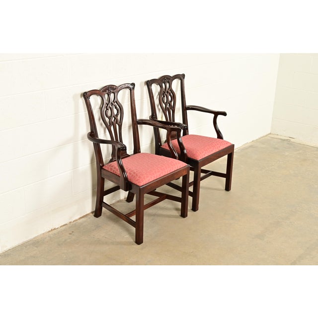 Stickley Stickley Georgian Carved Mahogany Armchairs, Pair For Sale - Image 4 of 15