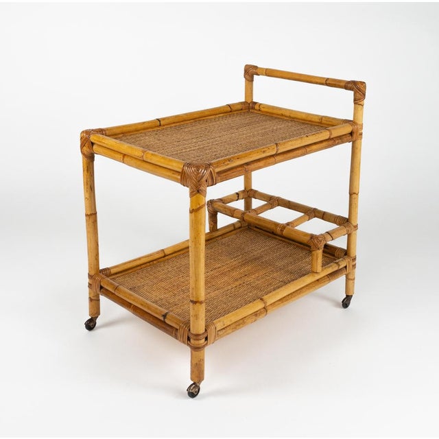 Mid-Century Modern Bamboo and Rattan Serving Bar Cart, Italy, 1960s For Sale - Image 11 of 17