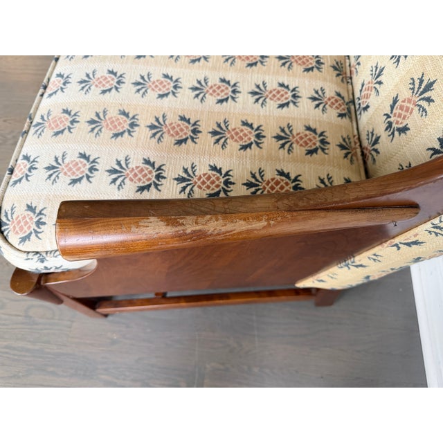 Signed Vintage Stickley "Connecticut Valley" Wingback Settee in Original Pineapple Fabric For Sale - Image 11 of 13