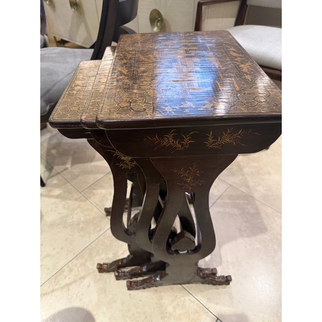 Chinoiserie Mid 19th Century Chinoiserie Set of Nesting Tables For Sale - Image 3 of 11